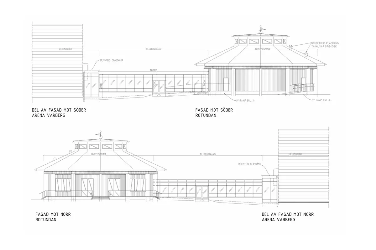 Ritning Glasvägg Rotundan Arena Varberg